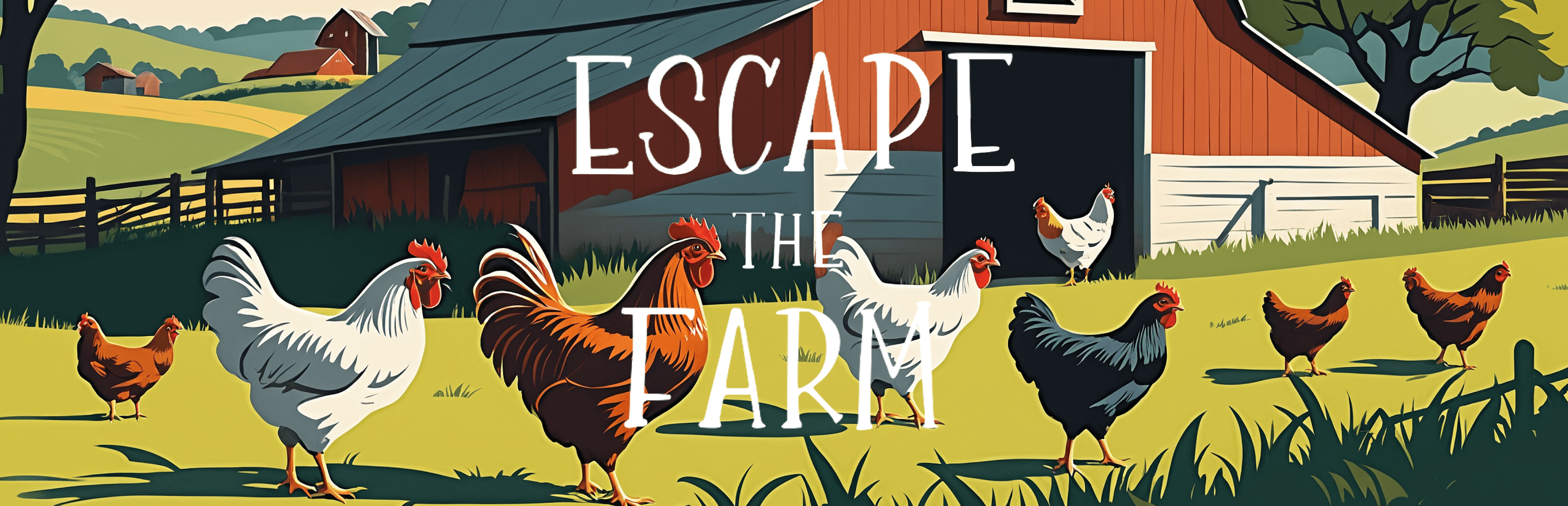 a chicken flees from a group of angry farmers